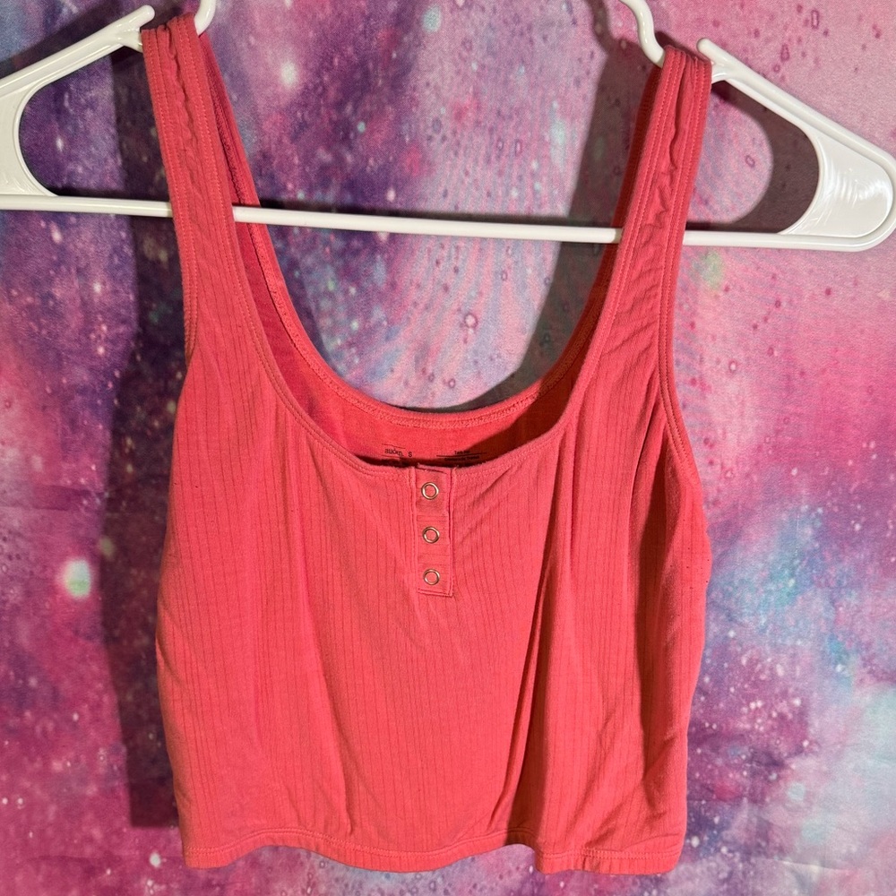 Auden Coral Crop Top with Button Detail